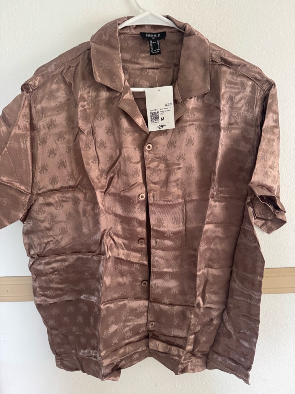 Forever 21 Men’s Taupe Satin Camp Shirt